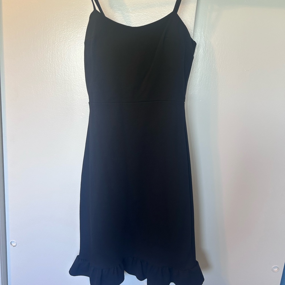 Lulus Black Spaghetti Strap Ruffle-Hem Dress